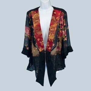 Spencer Alexis Women's 1X Kimono Jacket Floral Leopard Print Black Red Gold